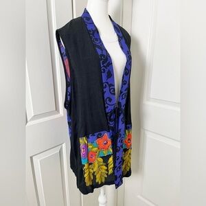 Carole Little Vintage Painterly Floral Print Vest with Waist Tie - Size Large